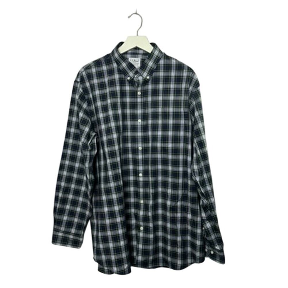 L.L. Bean Green & Navy Blue Plaid Traditional Fit Button-Down Shirt Men's Large